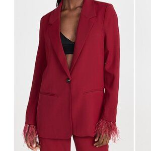 WAYF Feather Trim Blazer Scarlet Maroon small